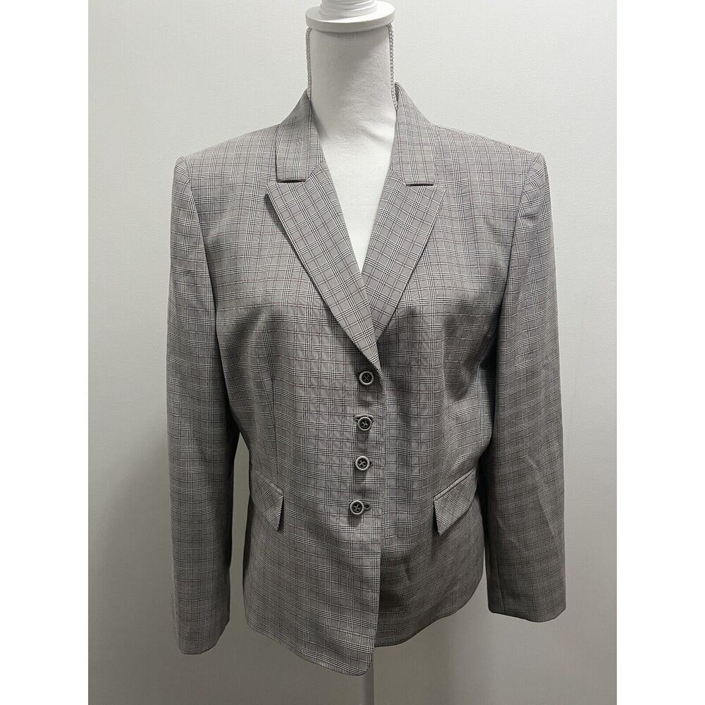 Tahari Pink Gray Plaid Blazer Plus Size 16 Professional